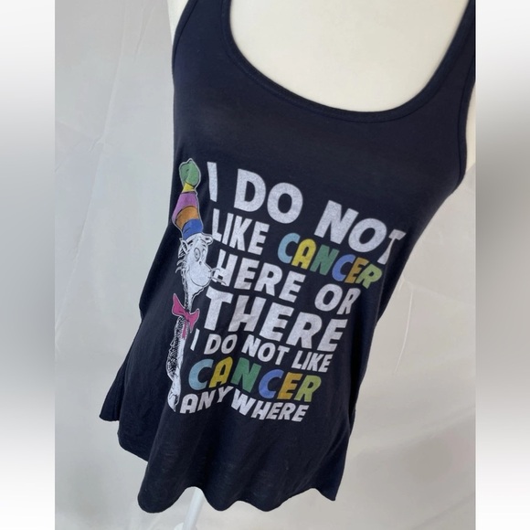 New Dr Seuss Women's Size M Graphic Tank Top  "I Do Not Like Cancer"  NWOT Navy - Picture 3 of 15